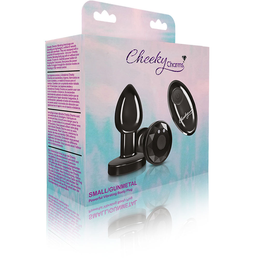 Cheeky Charms - Rechargeable Vibrating Metal Butt Plug With Remote Control - Gunmetal - Small - Not Very Vanilla