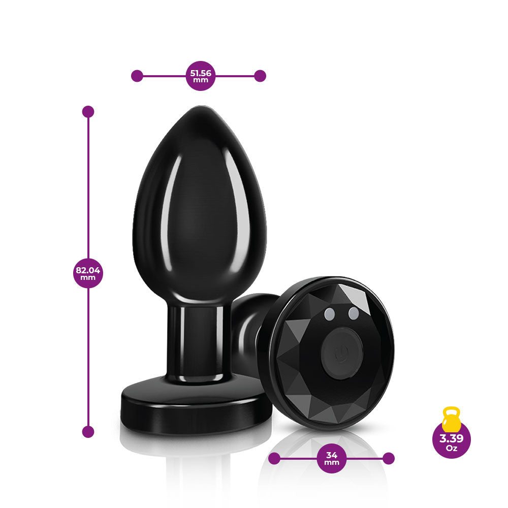 Cheeky Charms - Rechargeable Vibrating Metal Butt Plug With Remote Control - Gunmetal - Medium - Not Very Vanilla