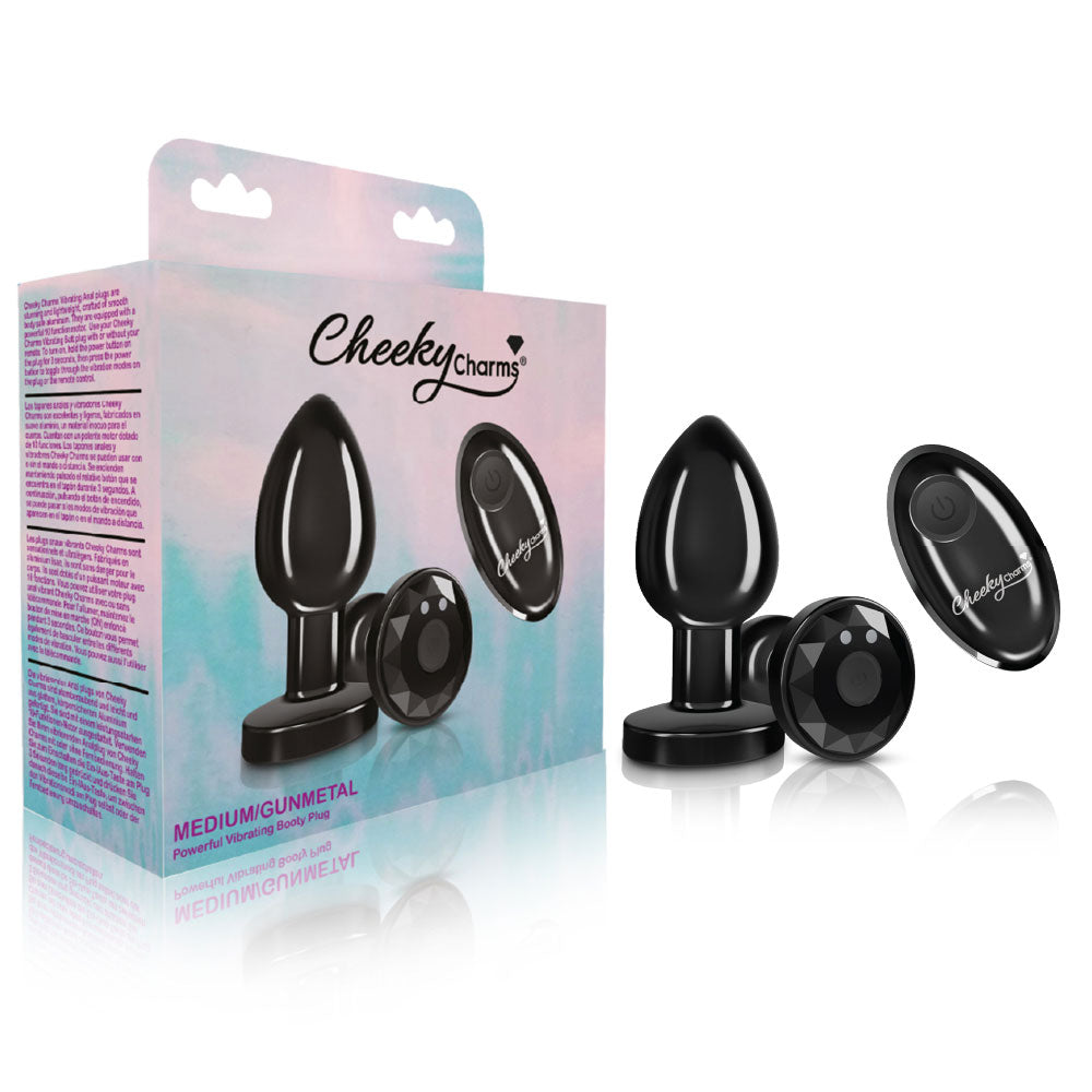 Cheeky Charms - Rechargeable Vibrating Metal Butt Plug With Remote Control - Gunmetal - Medium - Not Very Vanilla