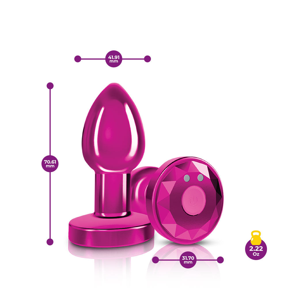 Cheeky Charms - Rechargeable Vibrating Metal Butt Plug With Remote Control - Pink - Small - Not Very Vanilla