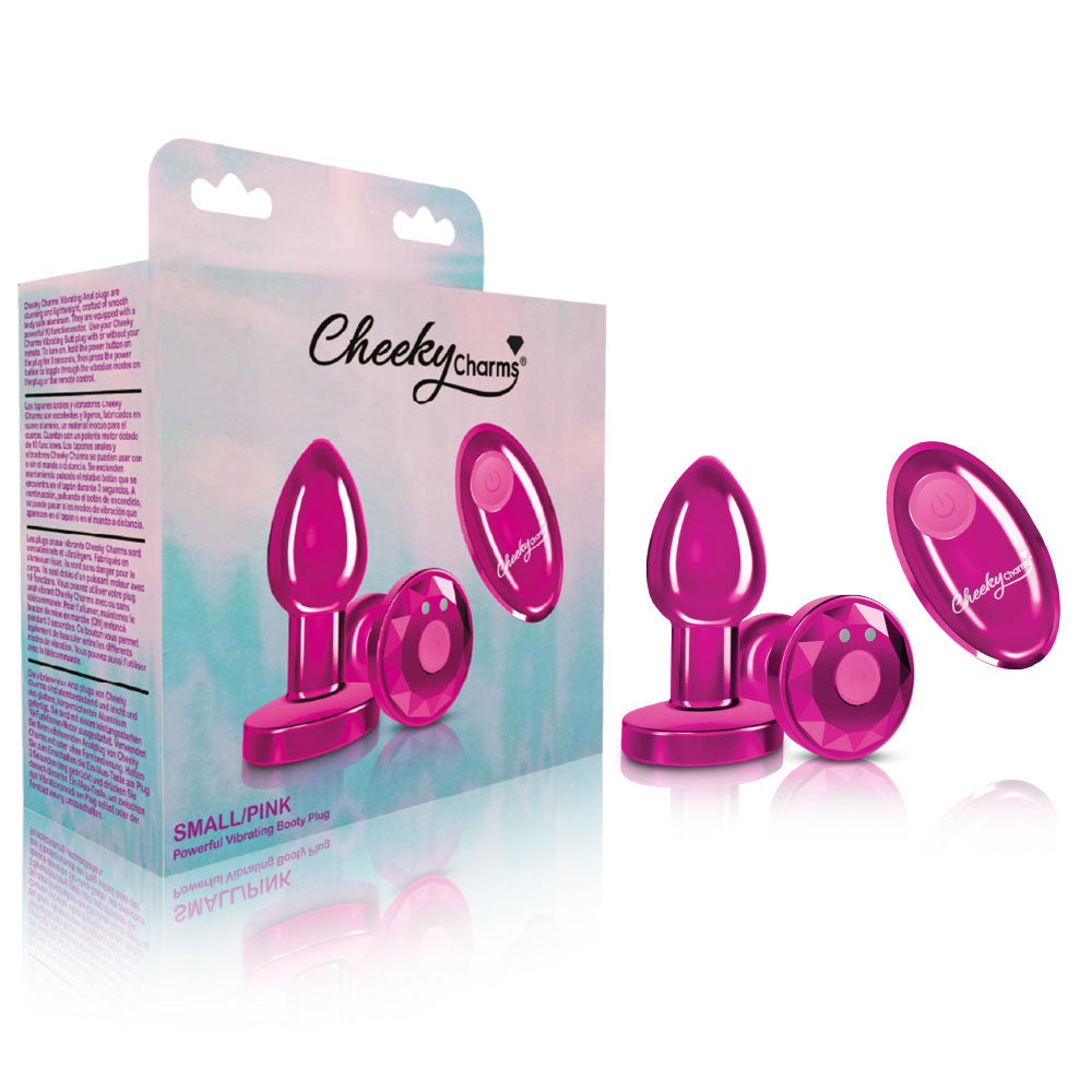 Cheeky Charms - Rechargeable Vibrating Metal Butt Plug With Remote Control - Pink - Small - Not Very Vanilla