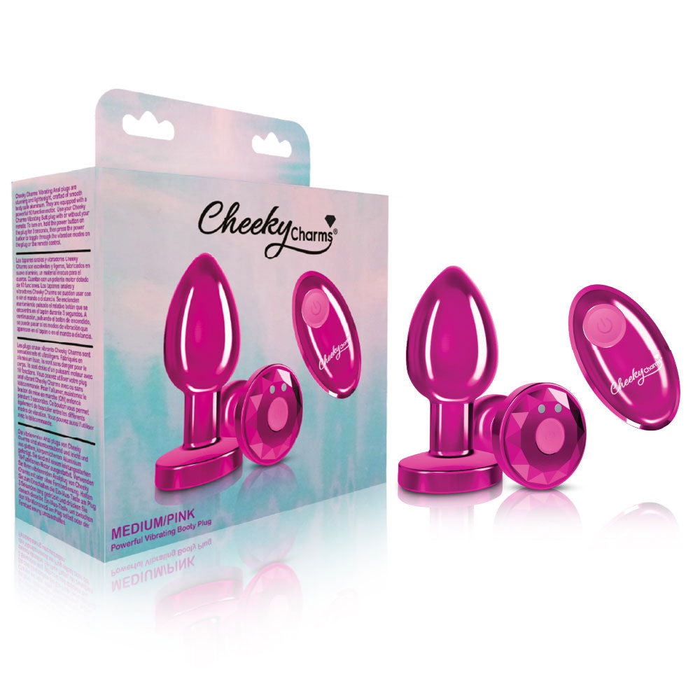 Cheeky Charms - Rechargeable Vibrating Metal Butt Plug With Remote Control - Pink - Medium - Not Very Vanilla