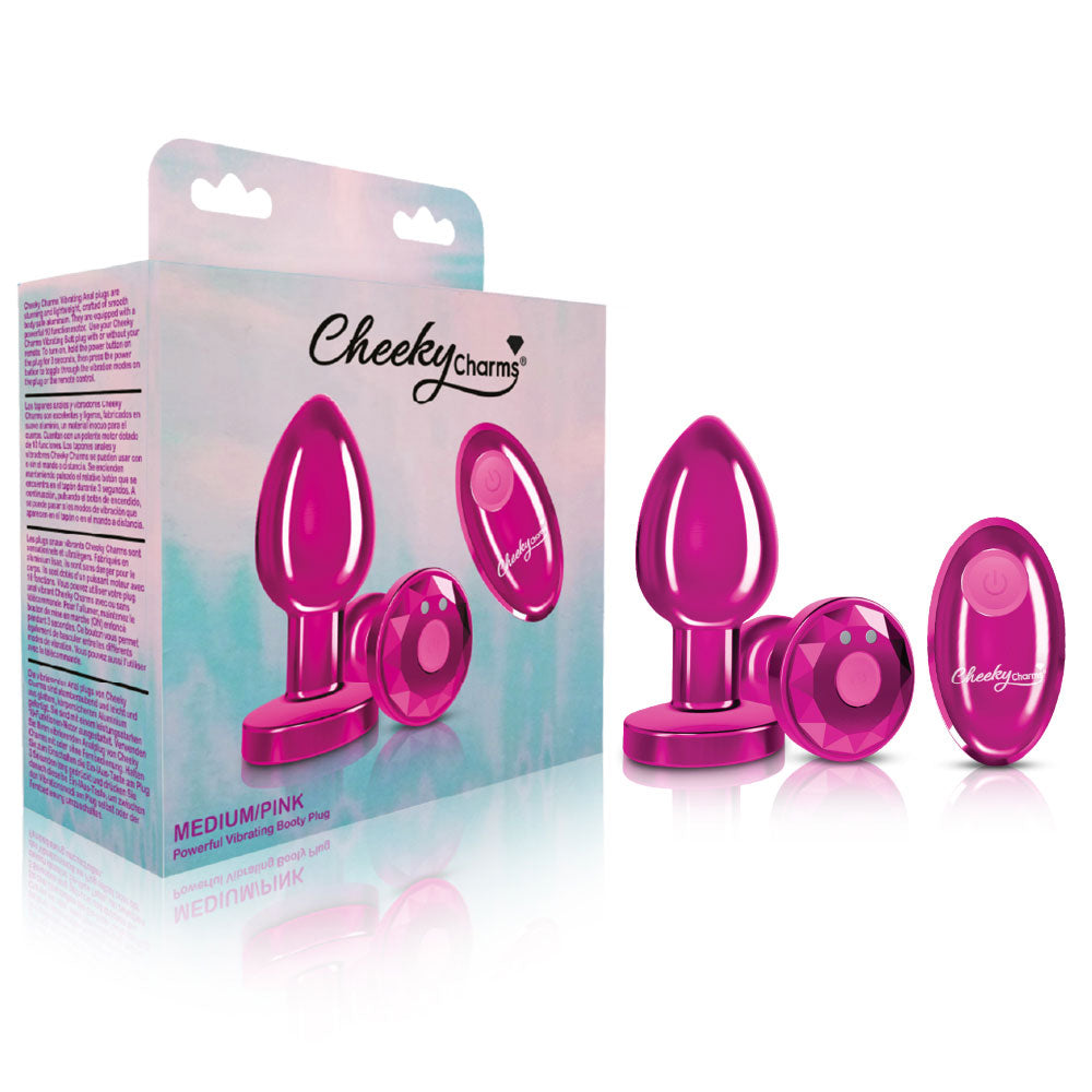 Cheeky Charms - Rechargeable Vibrating Metal Butt Plug With Remote Control - Pink - Medium - Not Very Vanilla