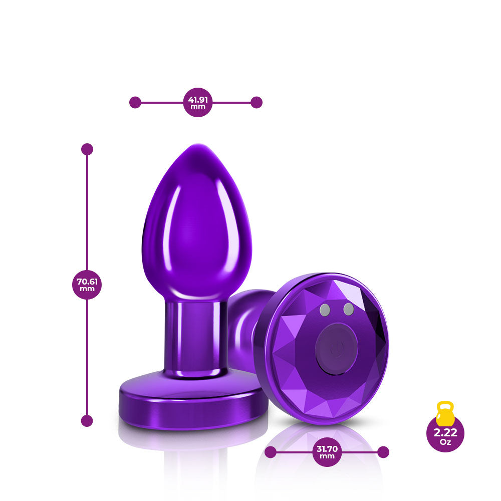 Cheeky Charms - Rechargeable Vibrating Metal Butt Plug With Remote Control - Purple - Small - Not Very Vanilla