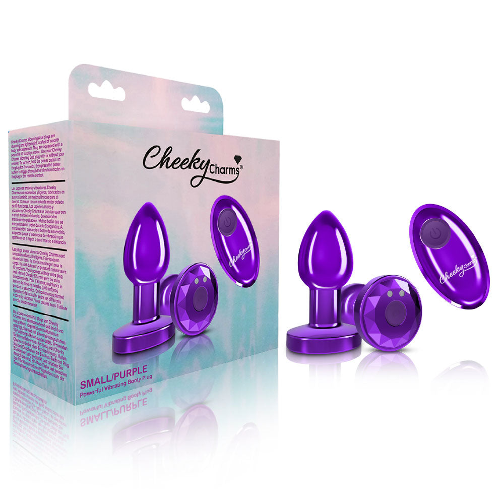 Cheeky Charms - Rechargeable Vibrating Metal Butt Plug With Remote Control - Purple - Small - Not Very Vanilla