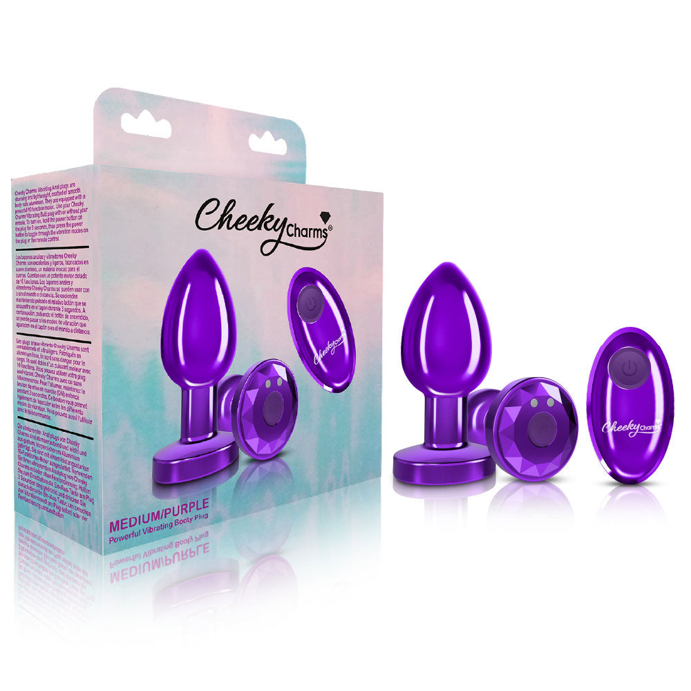 Cheeky Charms - Rechargeable Vibrating Metal Butt Plug With Remote Control - Purple - Medium - Not Very Vanilla