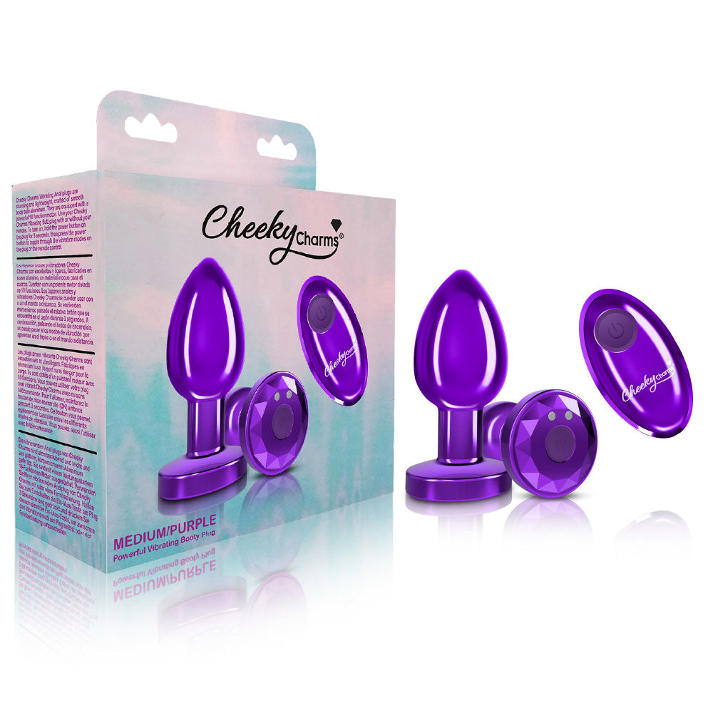 Cheeky Charms - Rechargeable Vibrating Metal Butt Plug With Remote Control - Purple - Medium - Not Very Vanilla