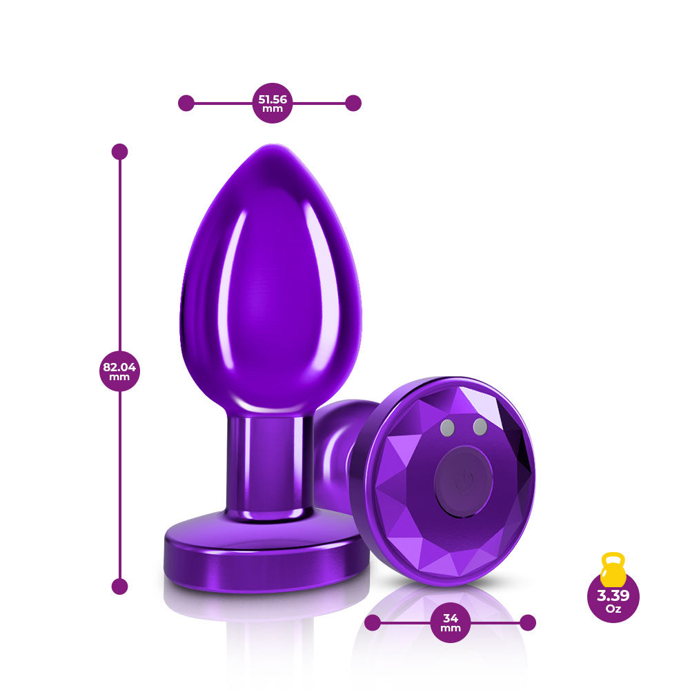 Cheeky Charms - Rechargeable Vibrating Metal Butt Plug With Remote Control - Purple - Medium - Not Very Vanilla