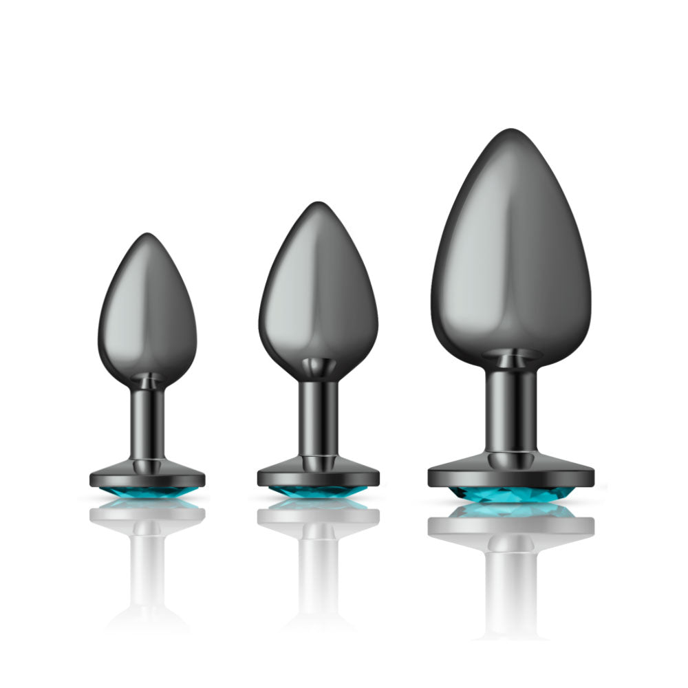 Cheeky Charms - Metal Butt Plug Gunmetal - Round - Teal - Anal Trainer Kit - Not Very Vanilla