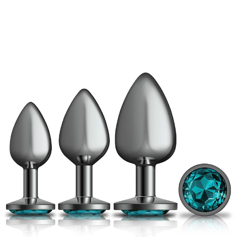 Cheeky Charms - Metal Butt Plug Gunmetal - Round - Teal - Anal Trainer Kit - Not Very Vanilla