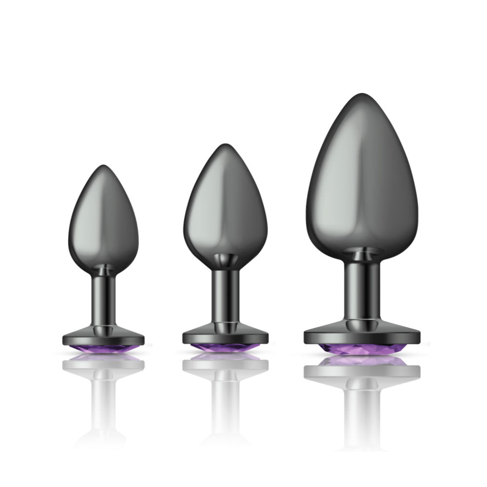 Cheeky Charms - Metal Butt Plug Gunmetal - Round - Deep Purple - Anal Trainer Kit - Not Very Vanilla