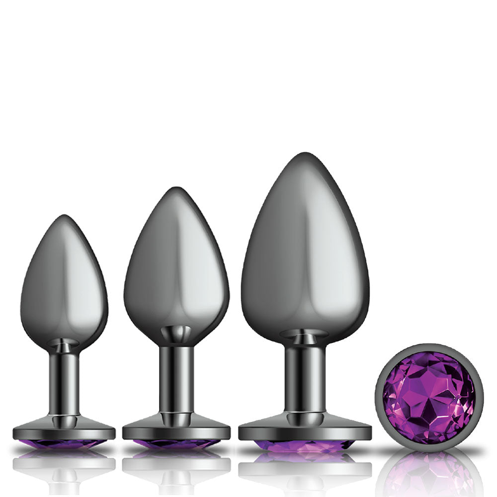 Cheeky Charms - Metal Butt Plug Gunmetal - Round - Deep Purple - Anal Trainer Kit - Not Very Vanilla