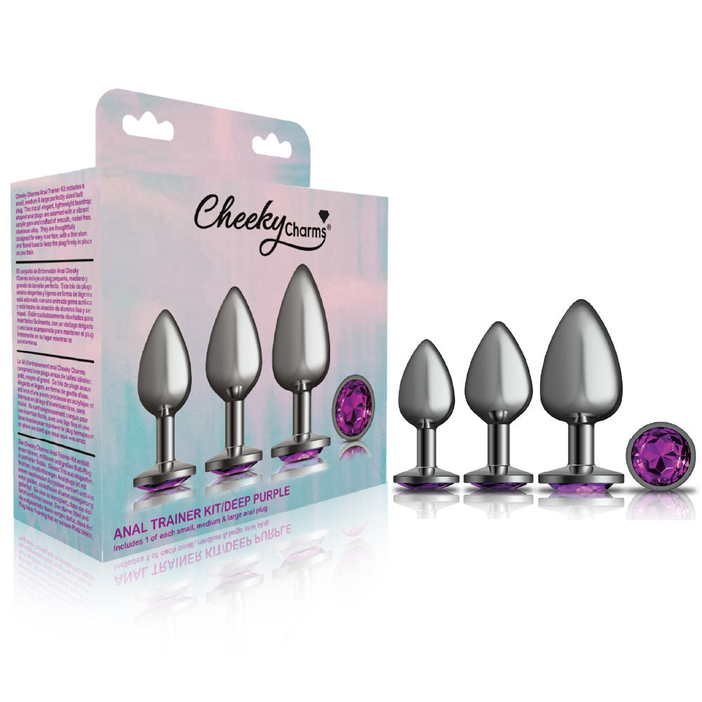 Cheeky Charms - Metal Butt Plug Gunmetal - Round - Deep Purple - Anal Trainer Kit - Not Very Vanilla