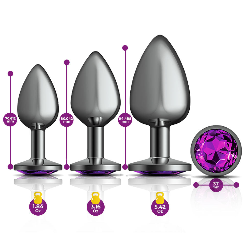 Cheeky Charms - Metal Butt Plug Gunmetal - Round - Deep Purple - Anal Trainer Kit - Not Very Vanilla