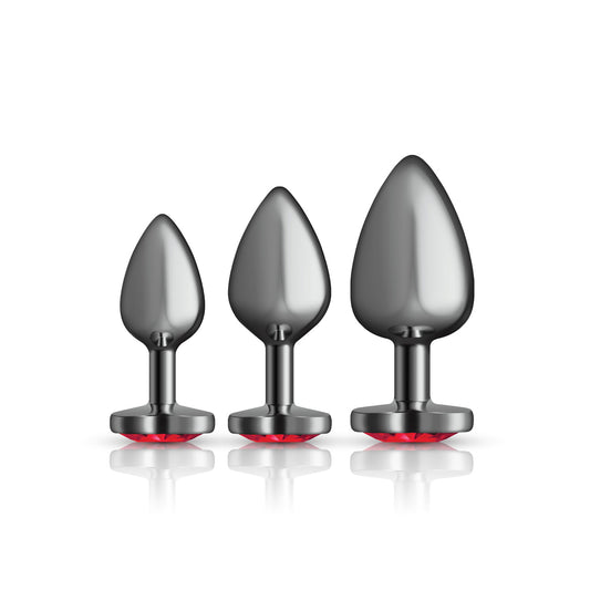 Presale Only - Cheeky Charms - Metal Butt Plug Gunmetal - Heart Dark Red - Anal Trainer Kit - Not Very Vanilla