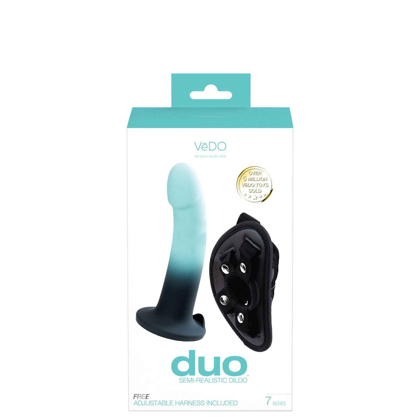 Duo Semi-Realistic Dildo With Harness -  Turquoise/black