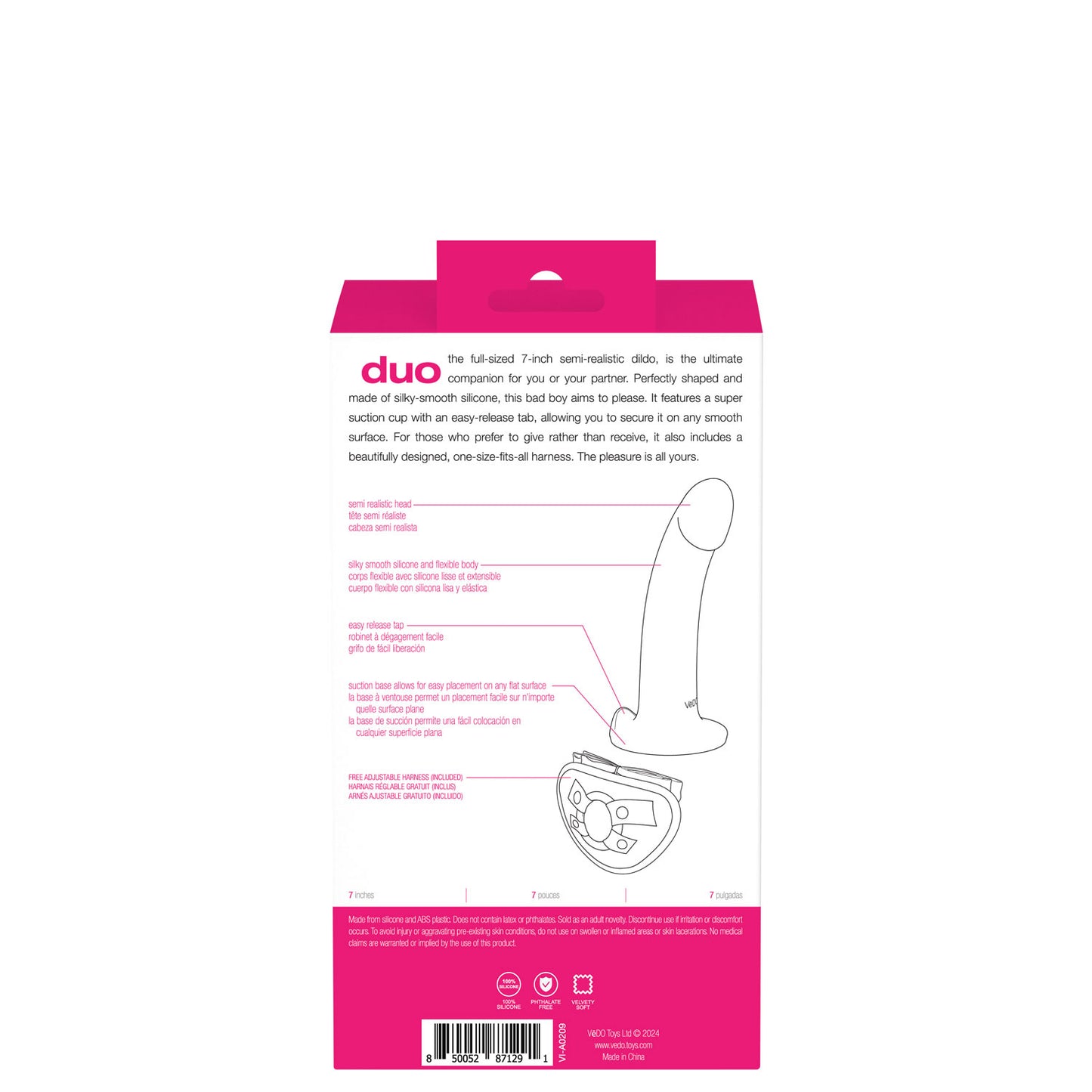 Duo Semi-Realistic Dildo With Harness -  Pink/purple