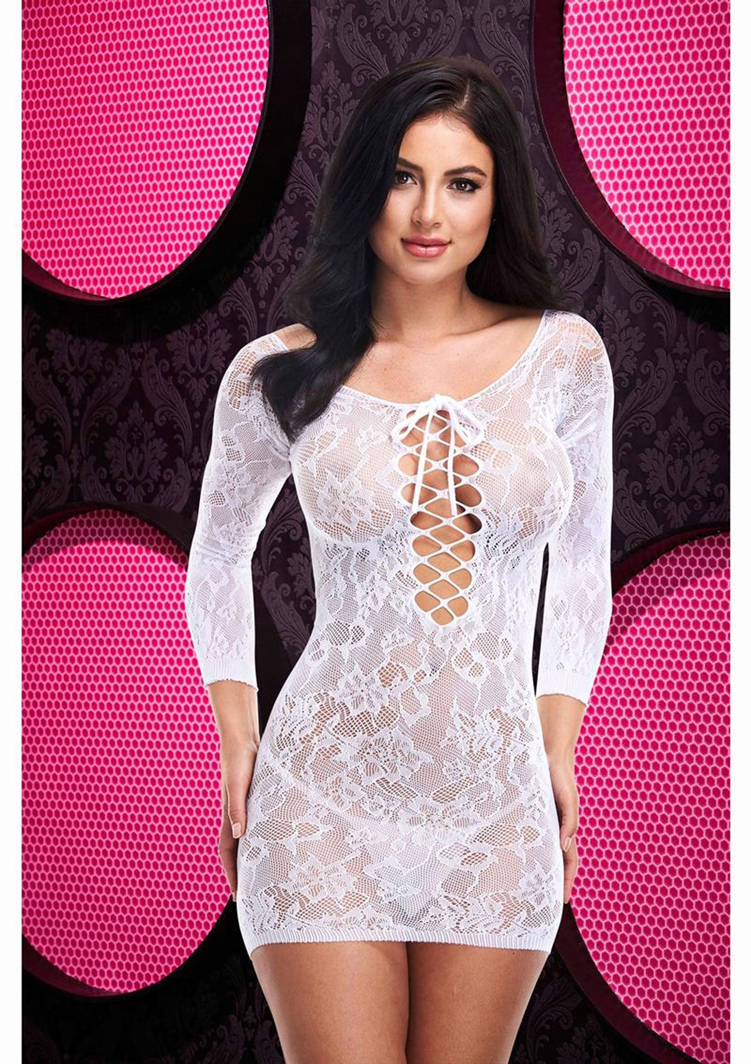 Lace Off the Shoulder Mini Dress - One Size -White - Not Very Vanilla