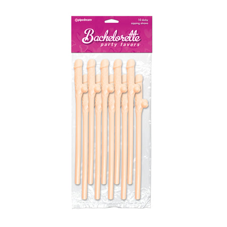 Pipedream Bachelorette Party Favors 10-Piece Dicky Sipping Straws Beige - Not Very Vanilla