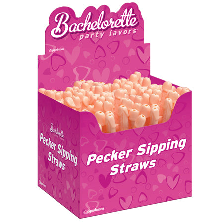 Pipedream Bachelorette Party Favors Pecker Sipping Straws Beige 144-Piece Display - Not Very Vanilla