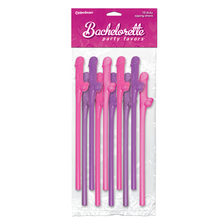 Pipedream Bachelorette Party Favors 10-Piece Dicky Sipping Straws Pink/Purple - Not Very Vanilla