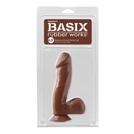 Pipedream Basix Rubber Works 6.5 in. Dong With Balls & Suction Cup Brown - Not Very Vanilla