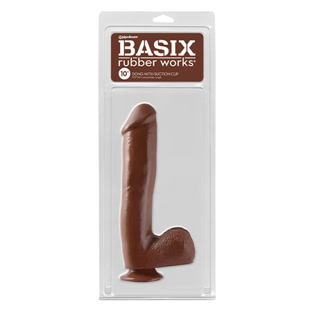 Pipedream Basix Rubber Works 10 in. Dong With Balls & Suction Cup Brown - Not Very Vanilla