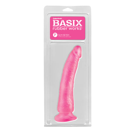 Pipedream Basix Rubber Works Slim Seven 7 in. Dildo With Suction Cup Pink - Not Very Vanilla