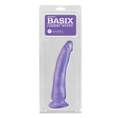 Pipedream Basix Rubber Works Slim Seven 7 in. Dildo With Suction Cup Purple - Not Very Vanilla