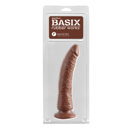 Pipedream Basix Rubber Works Slim Seven 7 in. Dildo With Suction Cup Brown - Not Very Vanilla