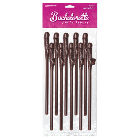 Pipedream Bachelorette Party Favors 10-Piece Dicky Sipping Straws Brown - Not Very Vanilla