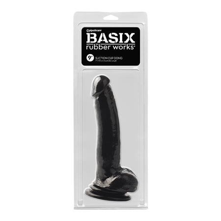 Pipedream Basix Rubber Works 9 in. Suction Cup Dong With Balls Black - Not Very Vanilla