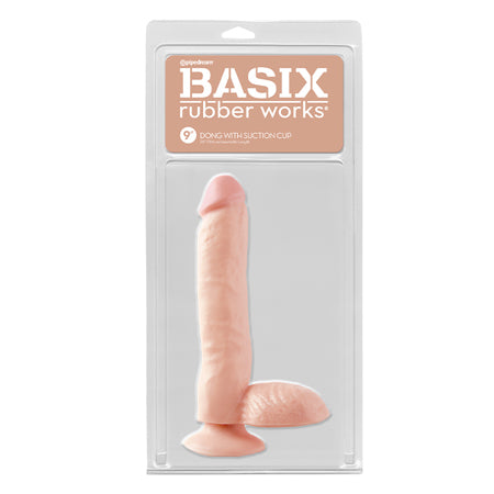 Pipedream Basix Rubber Works 9 in. Dong With Balls & Suction Cup Beige - Not Very Vanilla