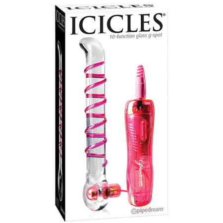 Pipedream Icicles No. 4 Remote-Controlled Vibrating Ribbed 7 in. Glass G-Spot Dildo Pink/Clear - Not Very Vanilla