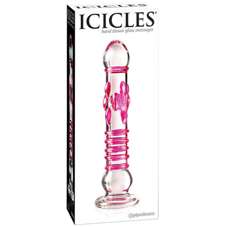 Pipedream Icicles No. 6 Textured 8.5 in. Glass Dildo Pink/Clear - Not Very Vanilla