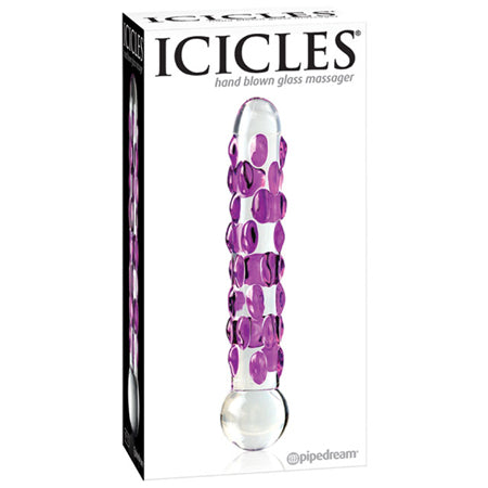 Pipedream Icicles No. 7 Textured 7 in. Glass Dildo Pink/Clear - Not Very Vanilla