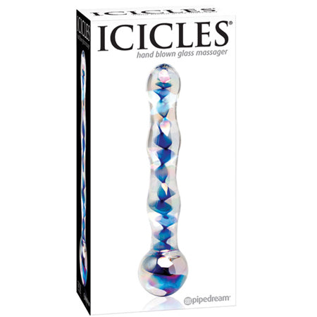 Pipedream Icicles No. 8 Wavy 7 in. Glass Dildo Blue/Clear - Not Very Vanilla