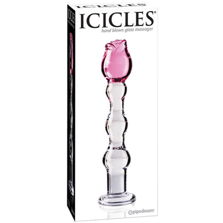 Icicles No. 12 Glass Massager with Rose Head Pink/Clear - Not Very Vanilla