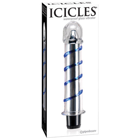 Pipedream Icicles No. 20 Ribbed Vibrating 7.5 in. Glass Dildo Blue/Clear - Not Very Vanilla