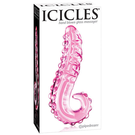 Pipedream Icicles No. 24 Curved Textured 6 in. Glass Dildo With Handle Pink - Not Very Vanilla