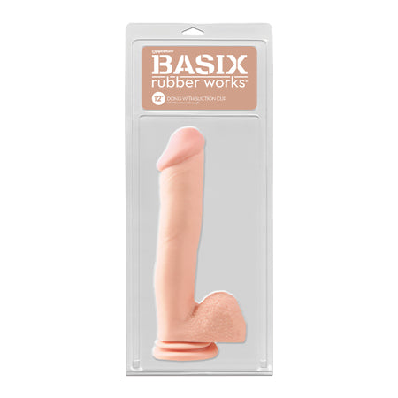 Pipedream Basix Rubber Works 12 in. Dong With Balls & Suction Cup Beige - Not Very Vanilla