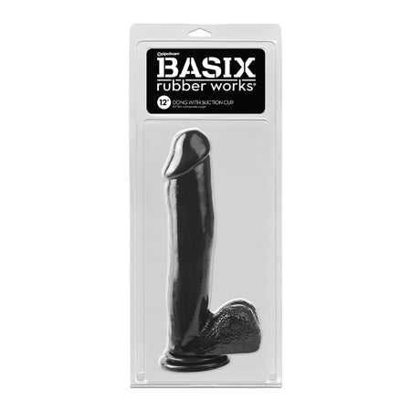 Pipedream Basix Rubber Works 12 in. Dong With Balls & Suction Cup Black - Not Very Vanilla