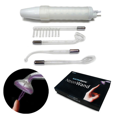 KinkLab Neon Wand Electrosex Kit ( White handle/Purple Elec) - Not Very Vanilla