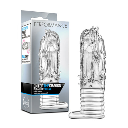 Blush Performance Enter The Dragon Textured Fantasy Pleasure Sleeve with Ball Strap Clear - Not Very Vanilla