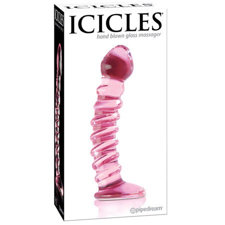 Pipedream Icicles No. 28 Curved Ribbed 7.25 in. Glass Dildo Pink - Not Very Vanilla