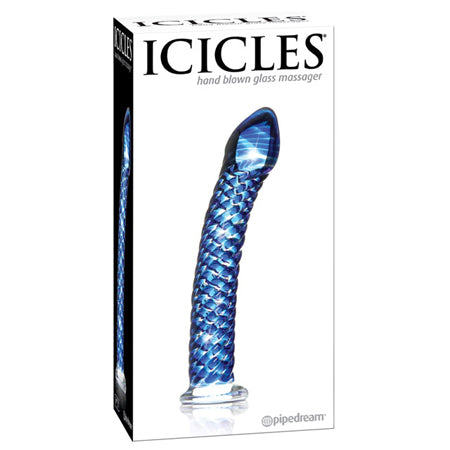 Pipedream Icicles No. 29 Curved Textured 7.25 in. Glass Dildo Blue - Not Very Vanilla