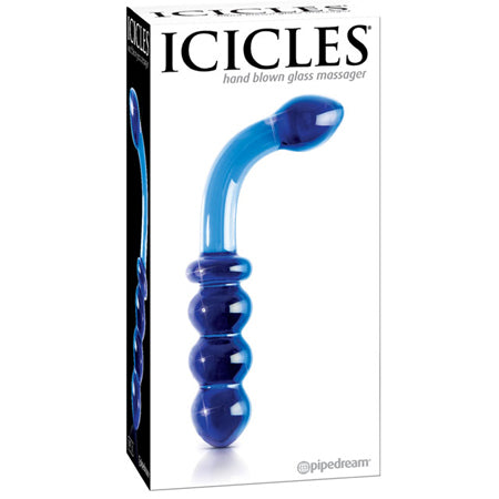 Pipedream Icicles No. 31 Curved Beaded 7.25 in. Dual-Ended Glass Dildo Blue - Not Very Vanilla