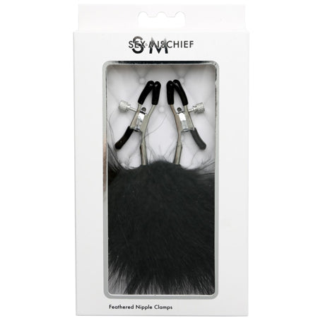 Sportsheets Sex & Mischief Adjustable Feathered Nipple Clamps Black - Not Very Vanilla