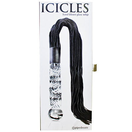 Icicles No. 38 Leather Flogger with Glass Handle Clear/Black - Not Very Vanilla