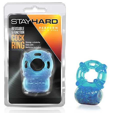 Blush Stay Hard Reusable 5 Function Vibrating Cockring Blue - Not Very Vanilla